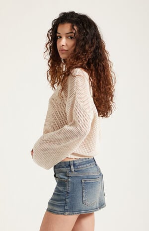 Piper Stretch Whisker Medium Blue Denim Micro Mini Skirt image number 3