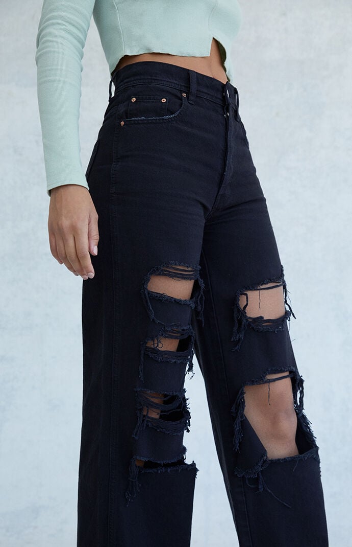 PacSun Eco Black Distressed High Waisted Baggy Jeans at PacSun.com