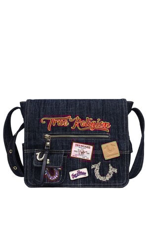 Dark Denim Multi Patch Messenger Bag image number 1