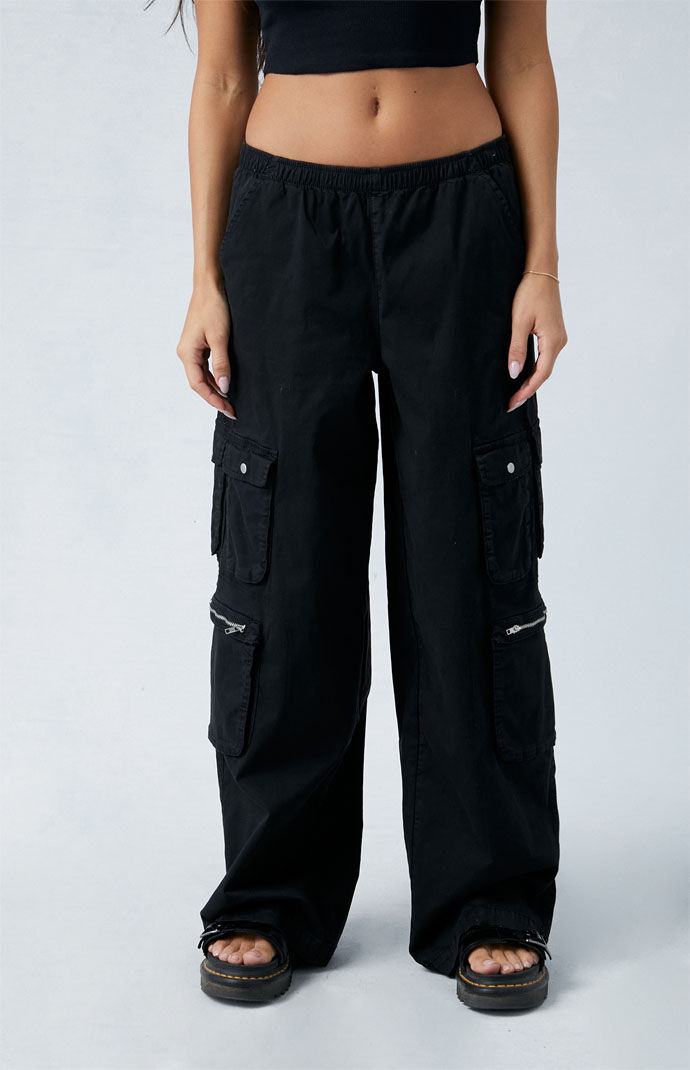 Pacsun Black Draped Low Rise Wide Leg Cargo Pants | Pacsun
