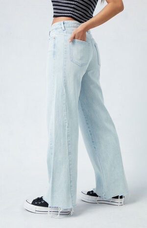 Eco Light Indigo Raw Cut Low Rise Baggy Jeans image number 3