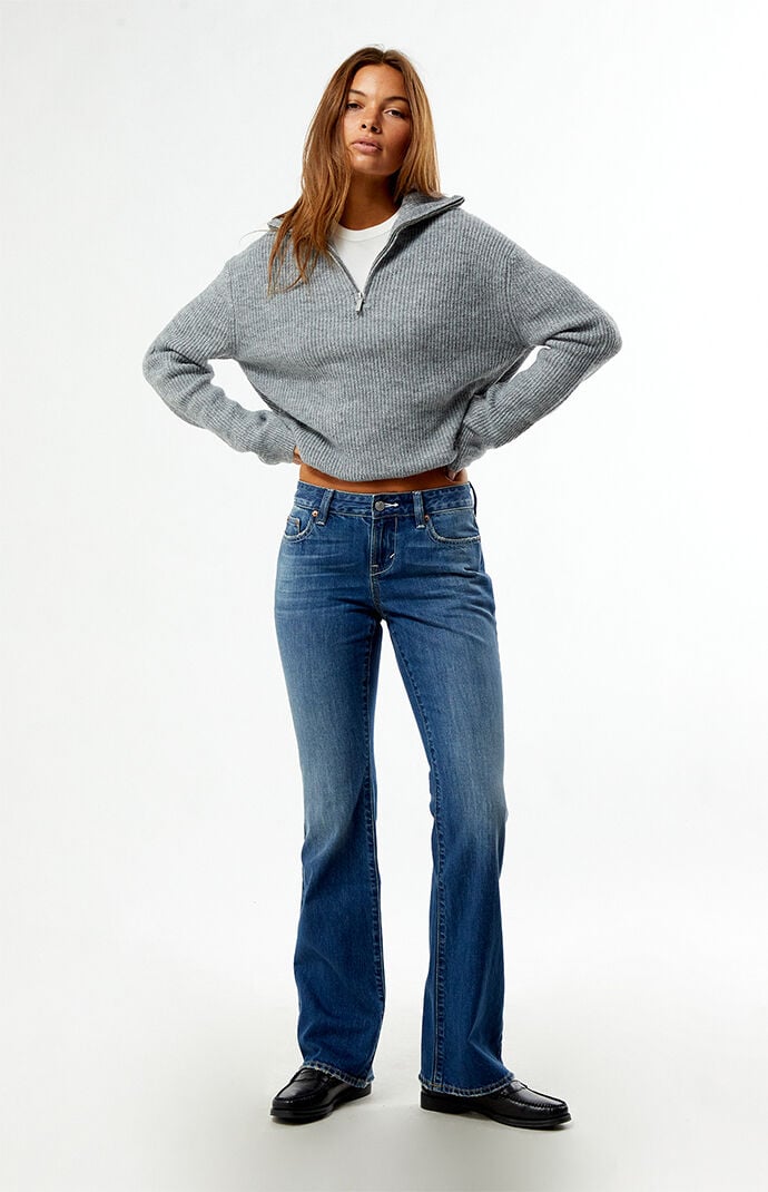 Pacsun Jade Low Rise Bootcut Jeans Pocket Studs Dark Blue