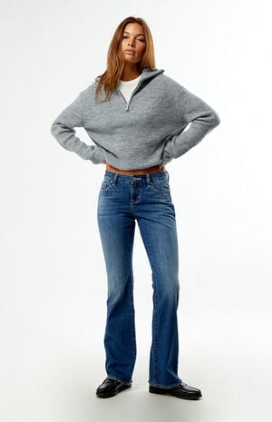 Jade Low Rise Bootcut Jeans Pocket Studs Dark Blue image number 1