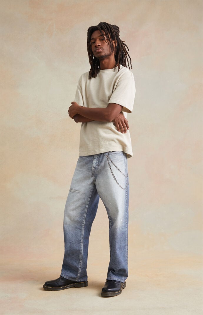 RARE DNM EDIT Medium Indigo Graphic Printed Chain Baggy Jeans