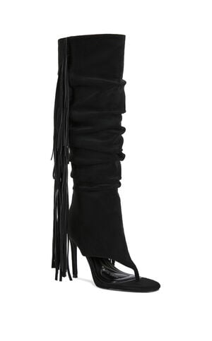 Women's Johanna Black Fringe Stiletto Booties image number 2