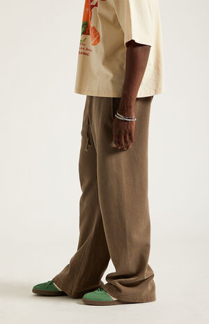 Brown Fleece Baggy Bootcut Sweatpants image number 3