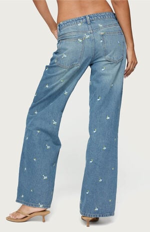 Edna Floral Embroidered Low Rise Jeans image number 3