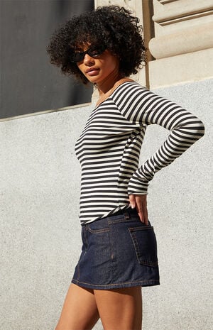 Striped Bonnie Long Sleeve Off-The-Shoulder Top image number 3