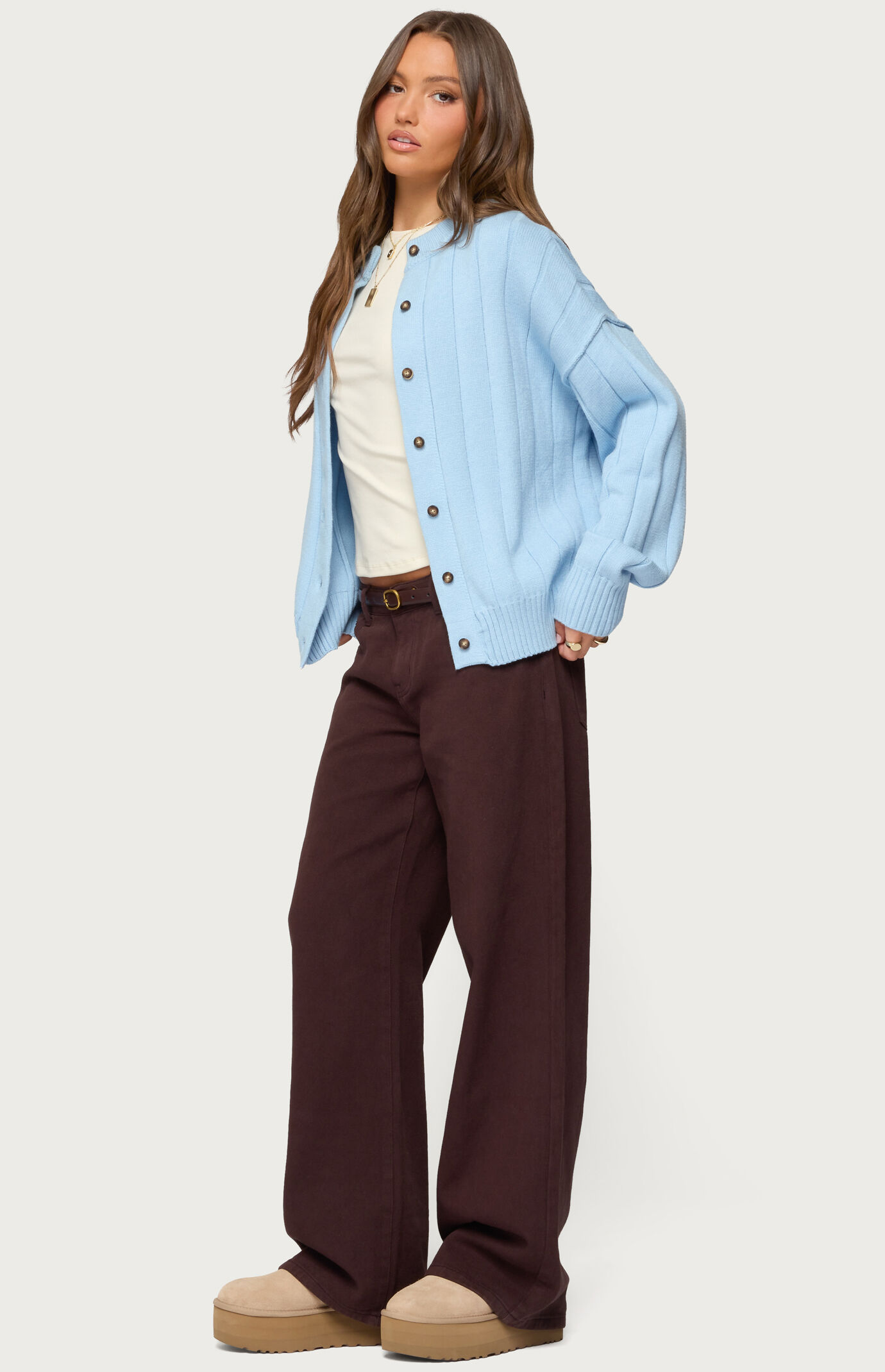 Edikted Joanie Wide Ribbed Knit Cardigan