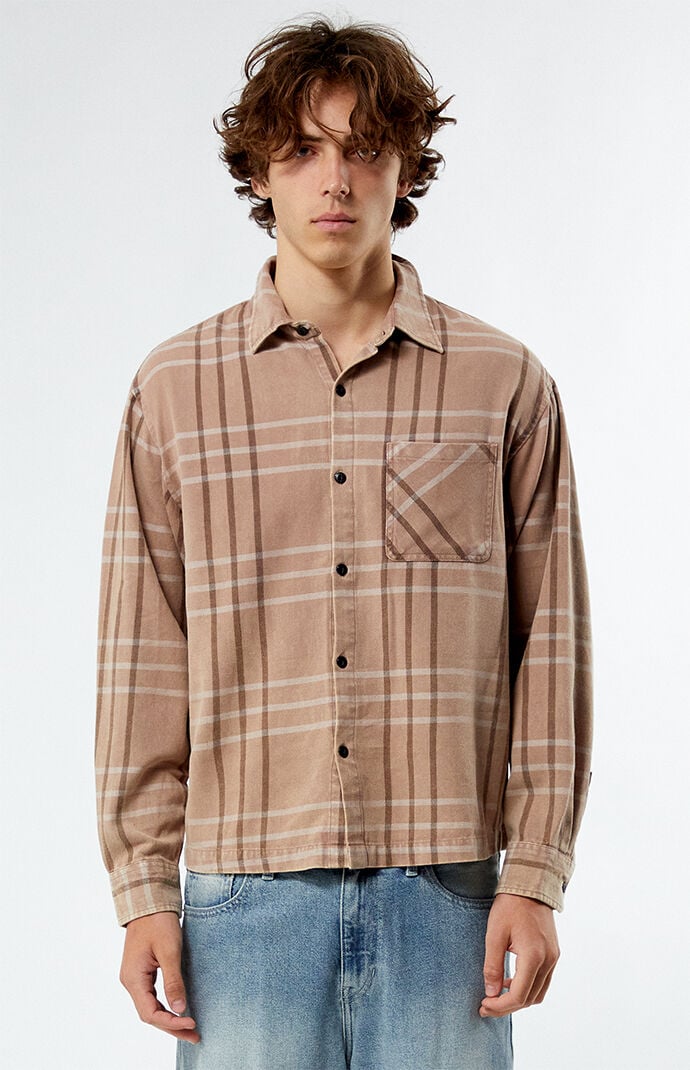 Pacsun Brown Washed Cropped Flannel Shirt