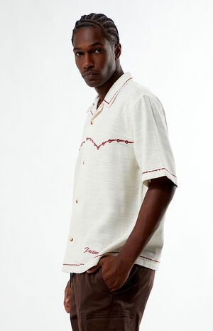 Cream Western Embroidered Oversized Resort Camp Shirt image number 4