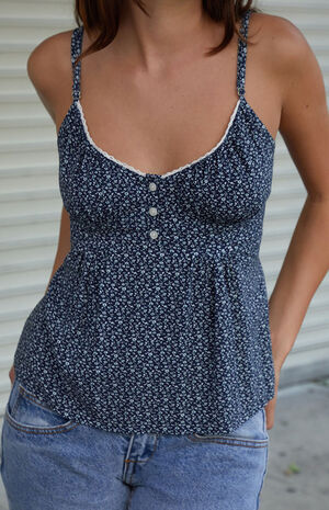 Blue & White Tiffany Floral Tank Top image number 2