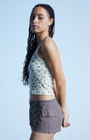 Brown Low Rise Elastic Waist Cargo Shorts image number 3