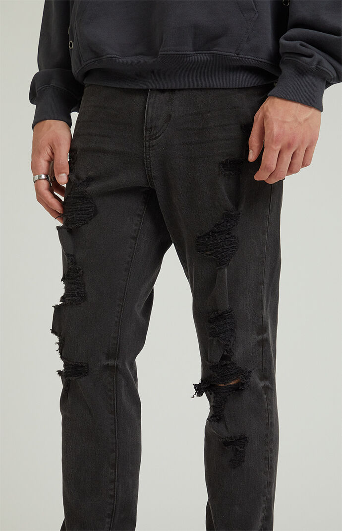 PacSun Stacked Skinny Black Destroyed Jeans PacSun