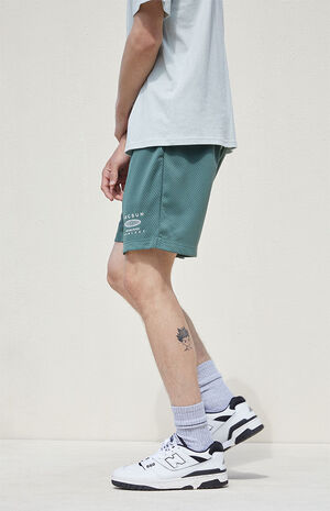 Green Solid Mesh Volley Shorts image number 4