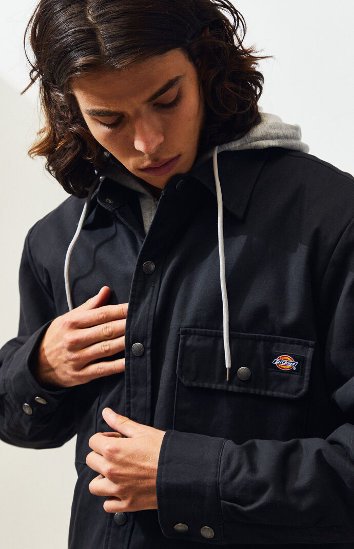Relaxed Black Hooded Work Jacket