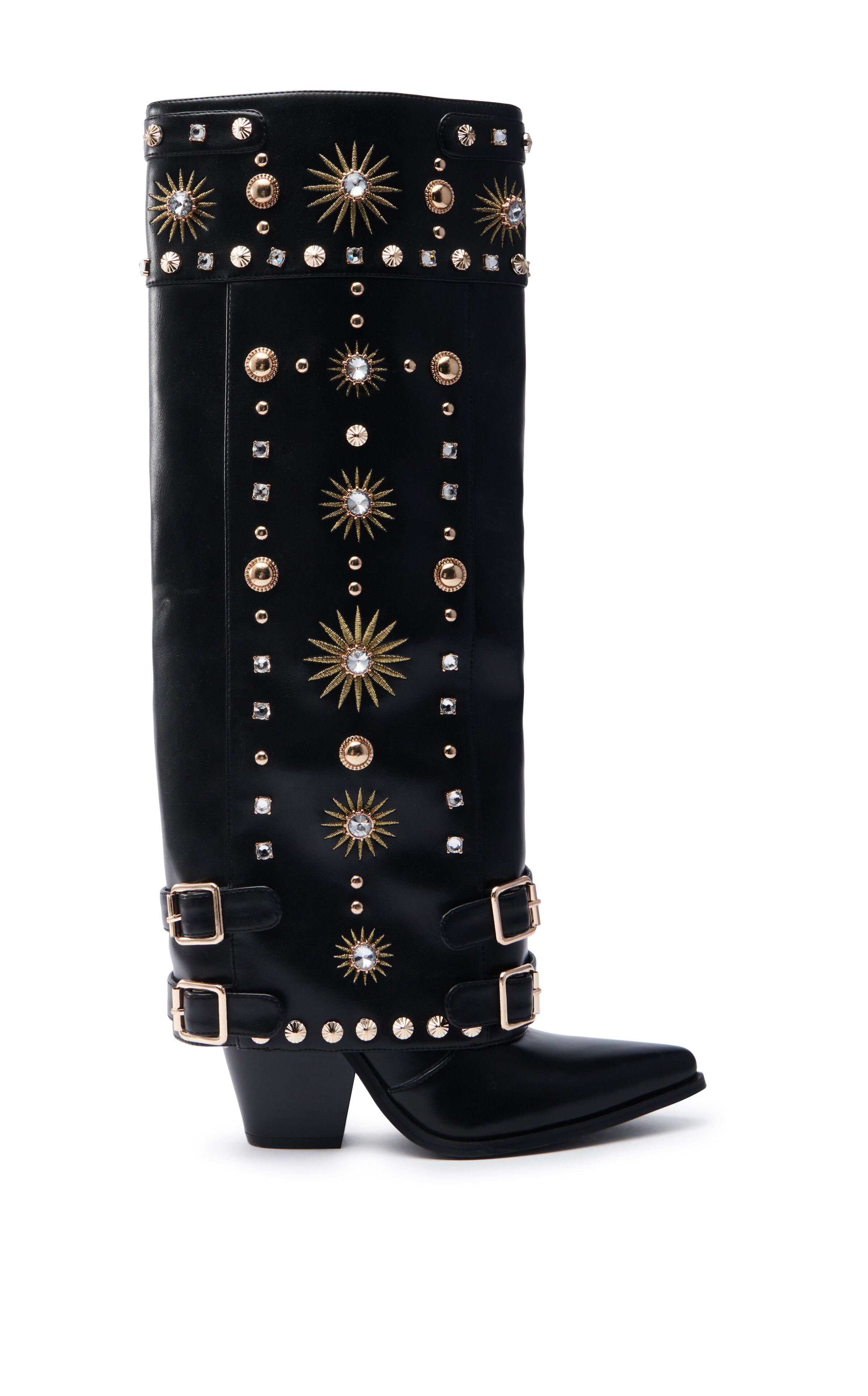 AZALEA WANG Women's Mahmoud Black Sunburst Foldover Boots