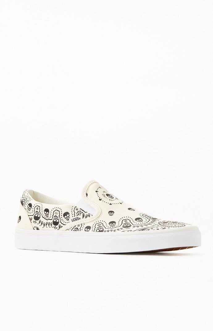 White & Black Classic Slip-On Bandana Shoes