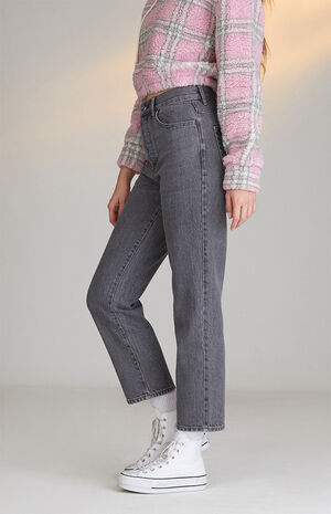 Eco Gray High Waisted Straight Leg Jeans image number 3