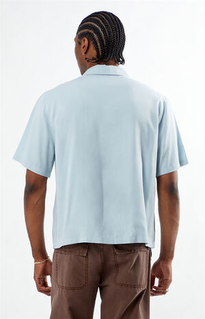 Blue Solid Color Oversized Camp Shirt image number 3