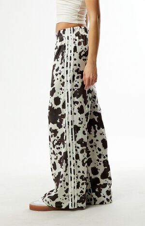 Cow Print Wide Leg Satin Track Pants image number 3