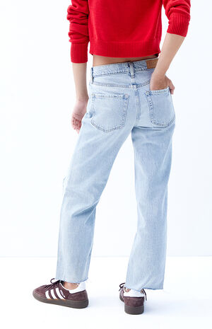 '90s Straight Leg Jeans Stretch Ripped Light Indigo image number 4