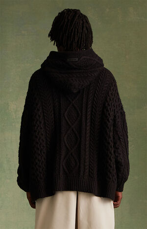 Jet Black Cable Knit Hoodie image number 3