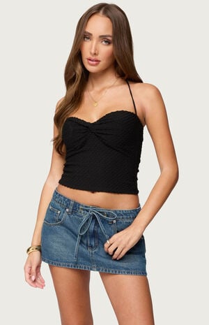 Zoee Twisted Textured Halter Top image number 1