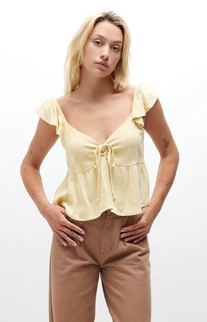 Keyhole Linen Babydoll Top image number 1