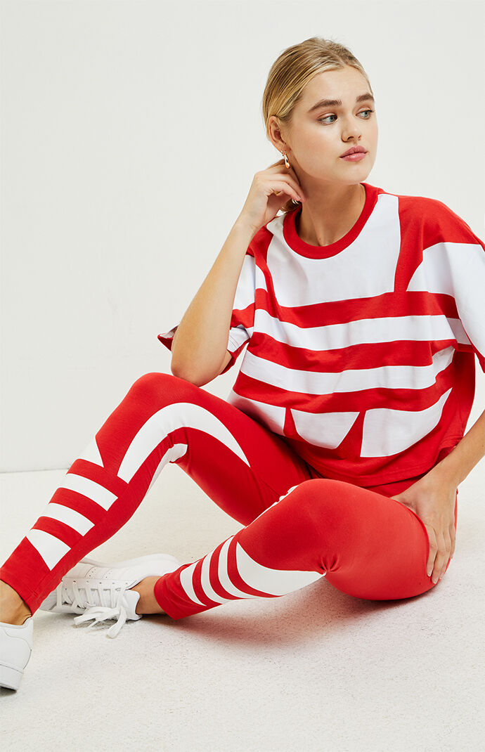 Adidas Red Large Logo Leggings Pacsun