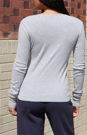 Silver Long Sleeve Henley Top image number 3