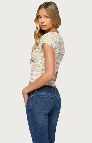 Avalee Sheer Lace V Neck Top image number 3