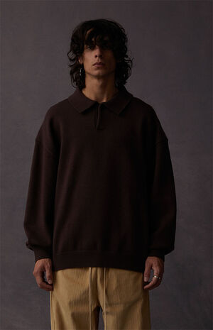 Plum Long Sleeve Polo Sweater image number 2