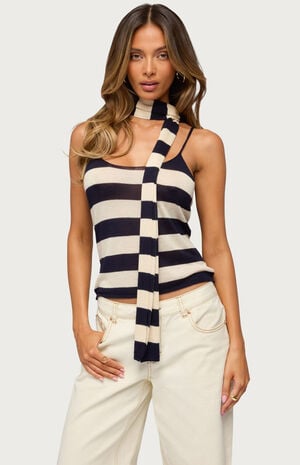 Striped Two Piece Scarf Tank Top image number 1