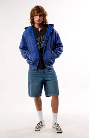 Blue Snow Wash Full Zip Hoodie image number 5