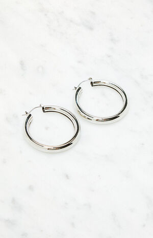 Silver Tube Hoop Earrings image number 2