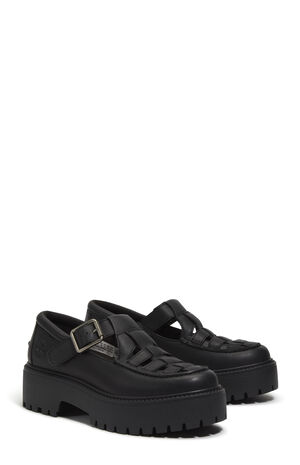 Women's Black Stone Street Buckle Mary Jane Shoes image number 4