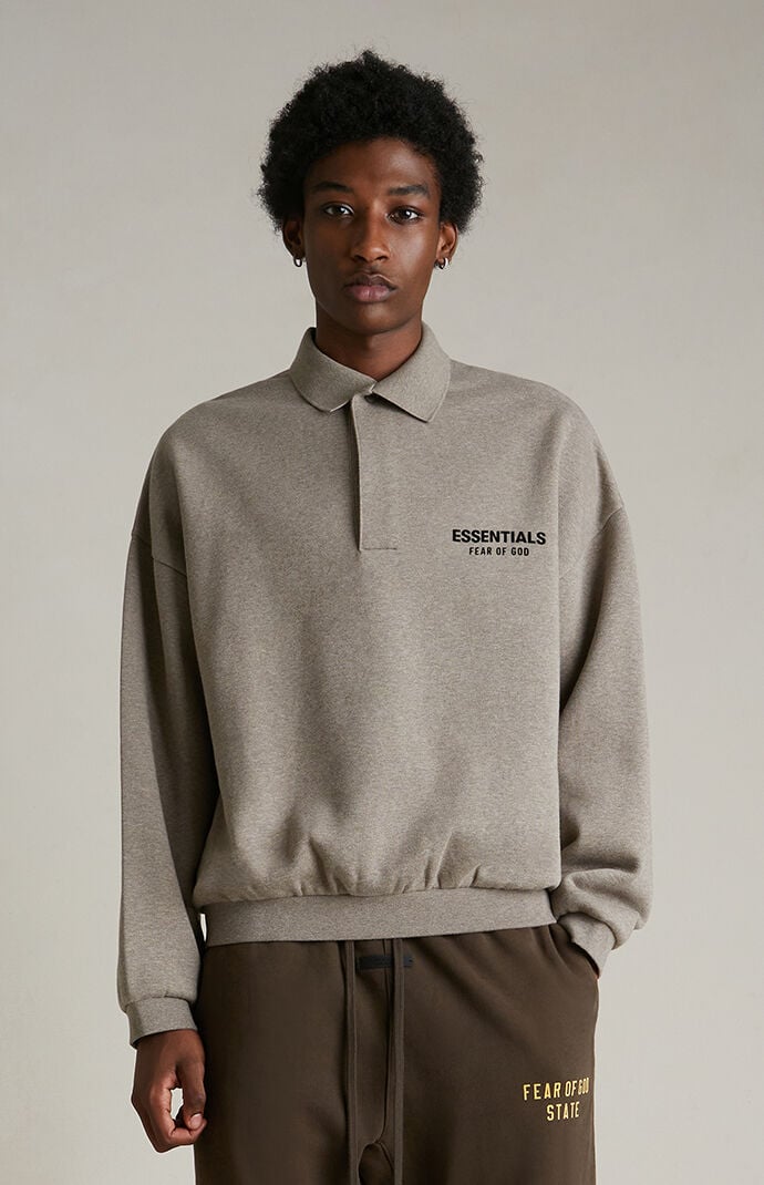 Fear of God Essentials Heather Grey Fleece Polo Sweatshirt