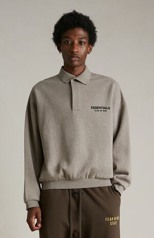 Heather Grey Fleece Polo Sweatshirt image number 2