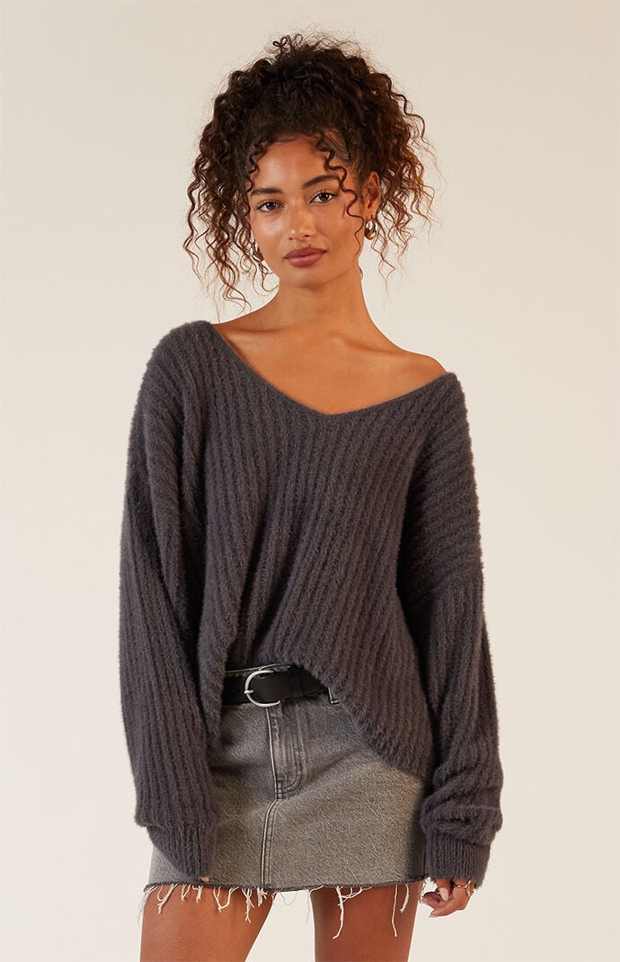 Image: Ginger Fuzzy Knit V-Neck Sweater