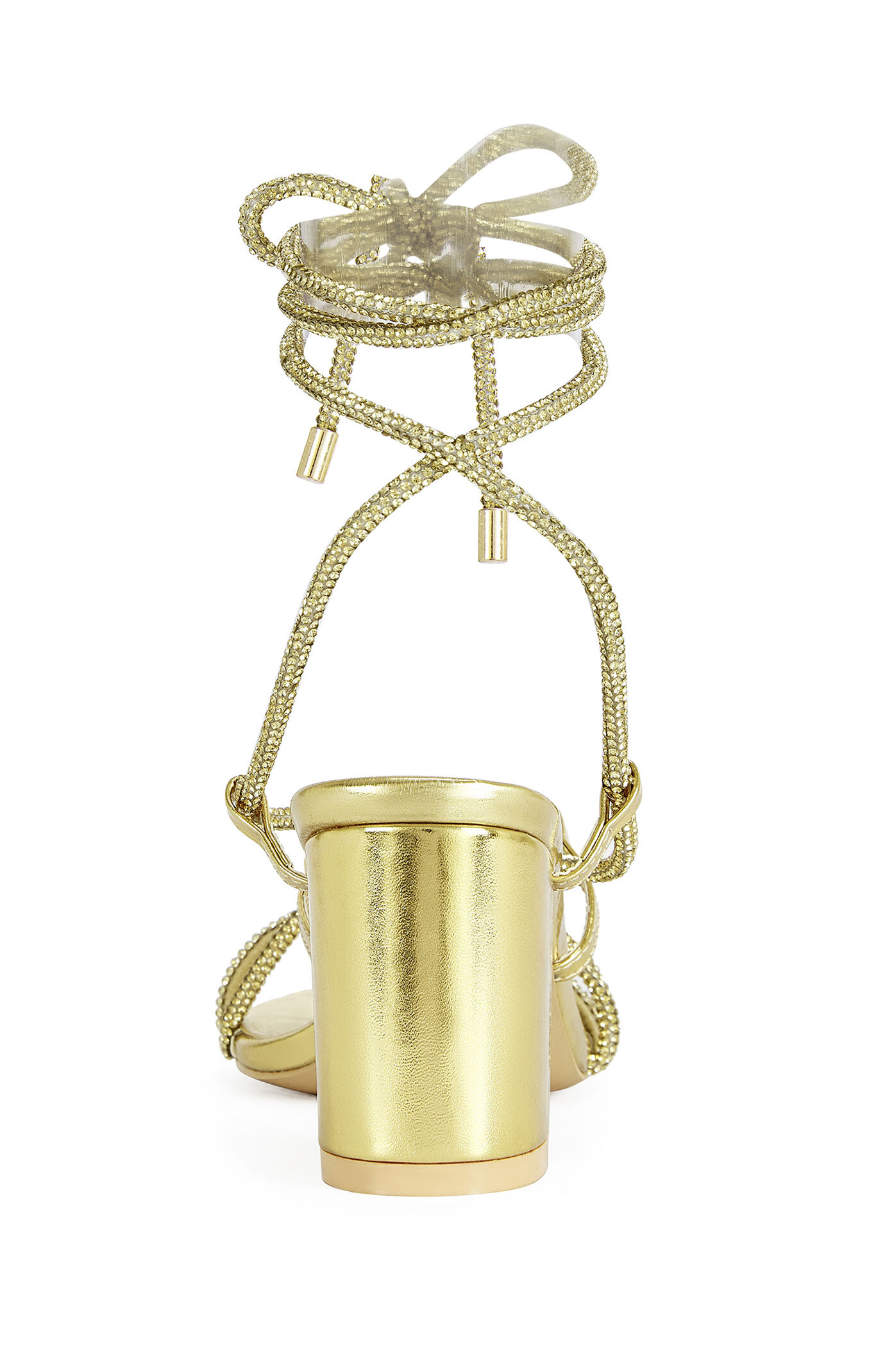 AZALEA WANG Women's Revani Gold Wrap Around Block Heels