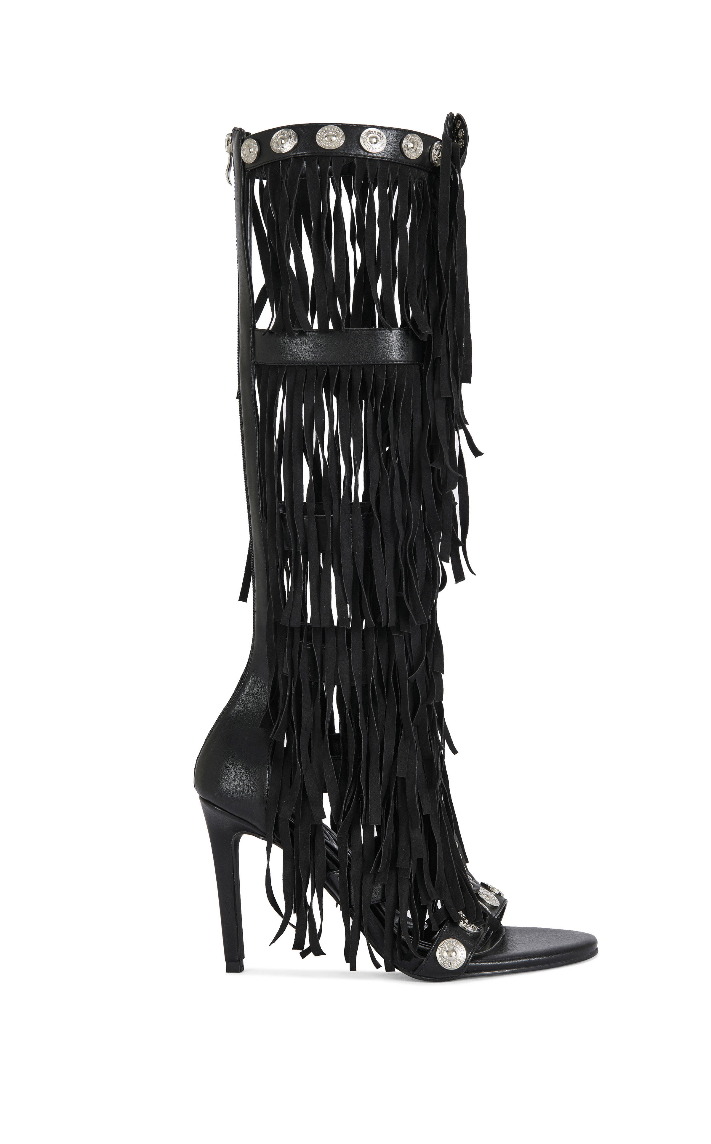 AZALEA WANG Women's Sameya Black Fringe Faux Leather Gladiator Sandal Boots