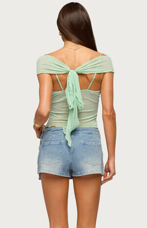 Shoulder Tie Lacey Sheer Mesh Top image number 3
