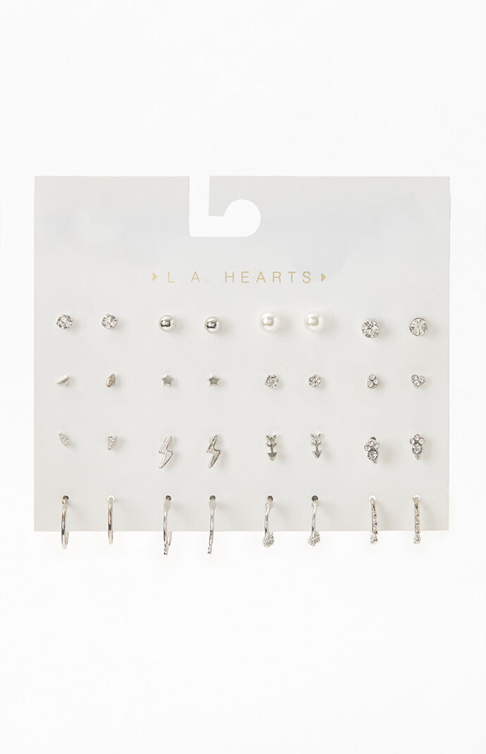 16 Pack Small Silver Earrings