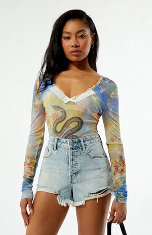 By PacSun Snake Mesh Long Sleeve Bodysuit
