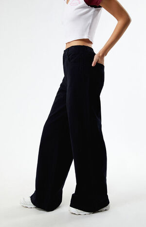 Black Elastic Waist Wide Leg Trousers image number 3