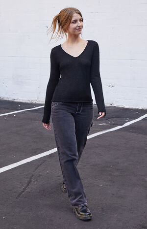 Black V-Neck Sweater image number 4