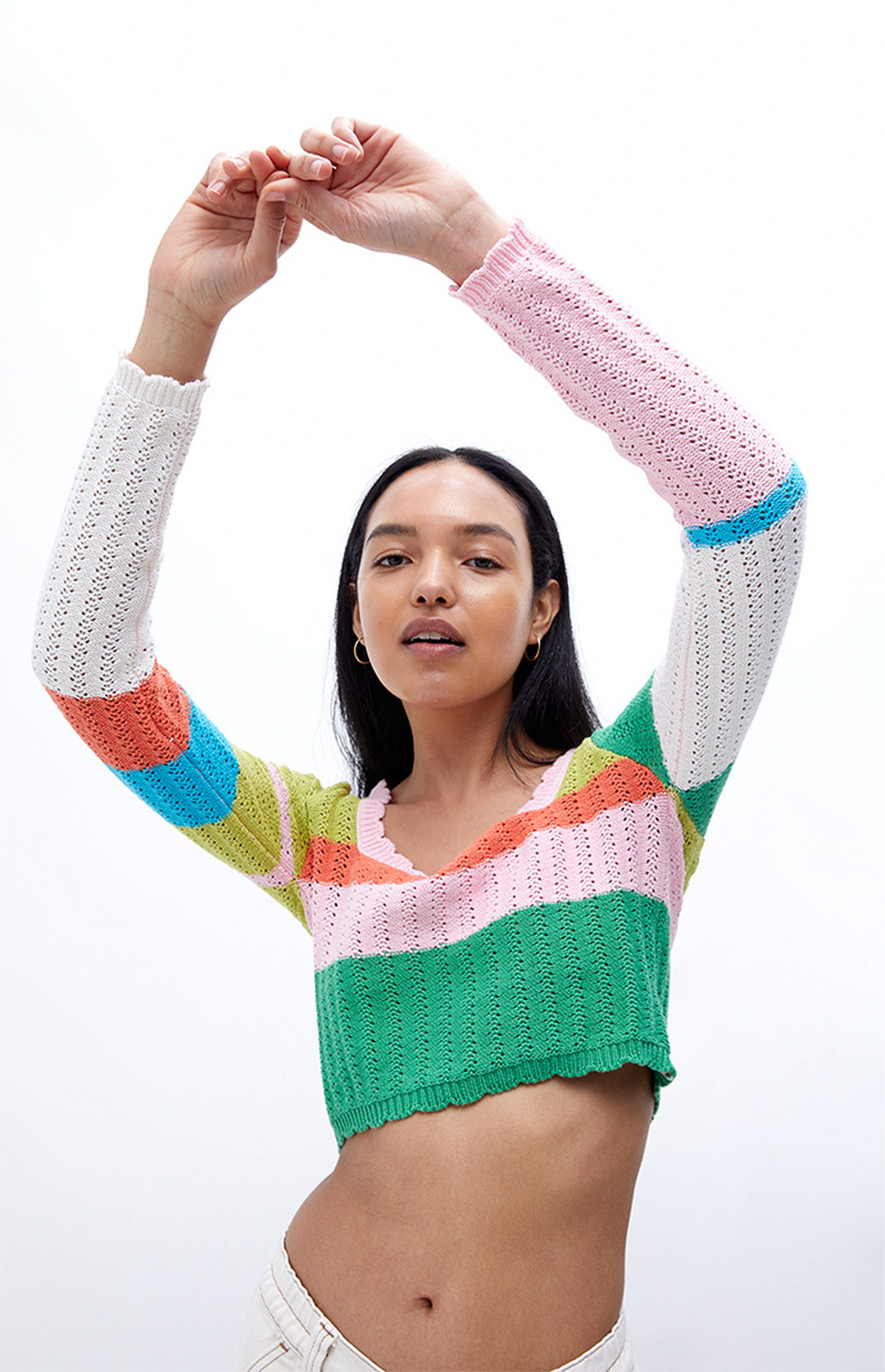 LA Hearts Long Sleeve Crochet Sweater PacSun