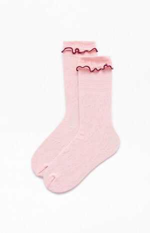 x PacSun Pink Lace Crew Socks