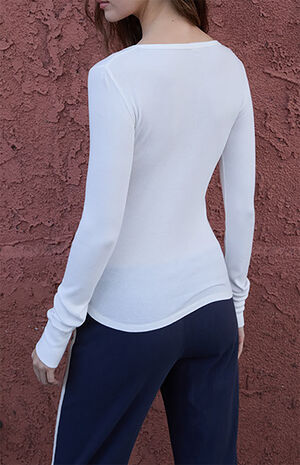 White Long Sleeve Henley Top image number 3